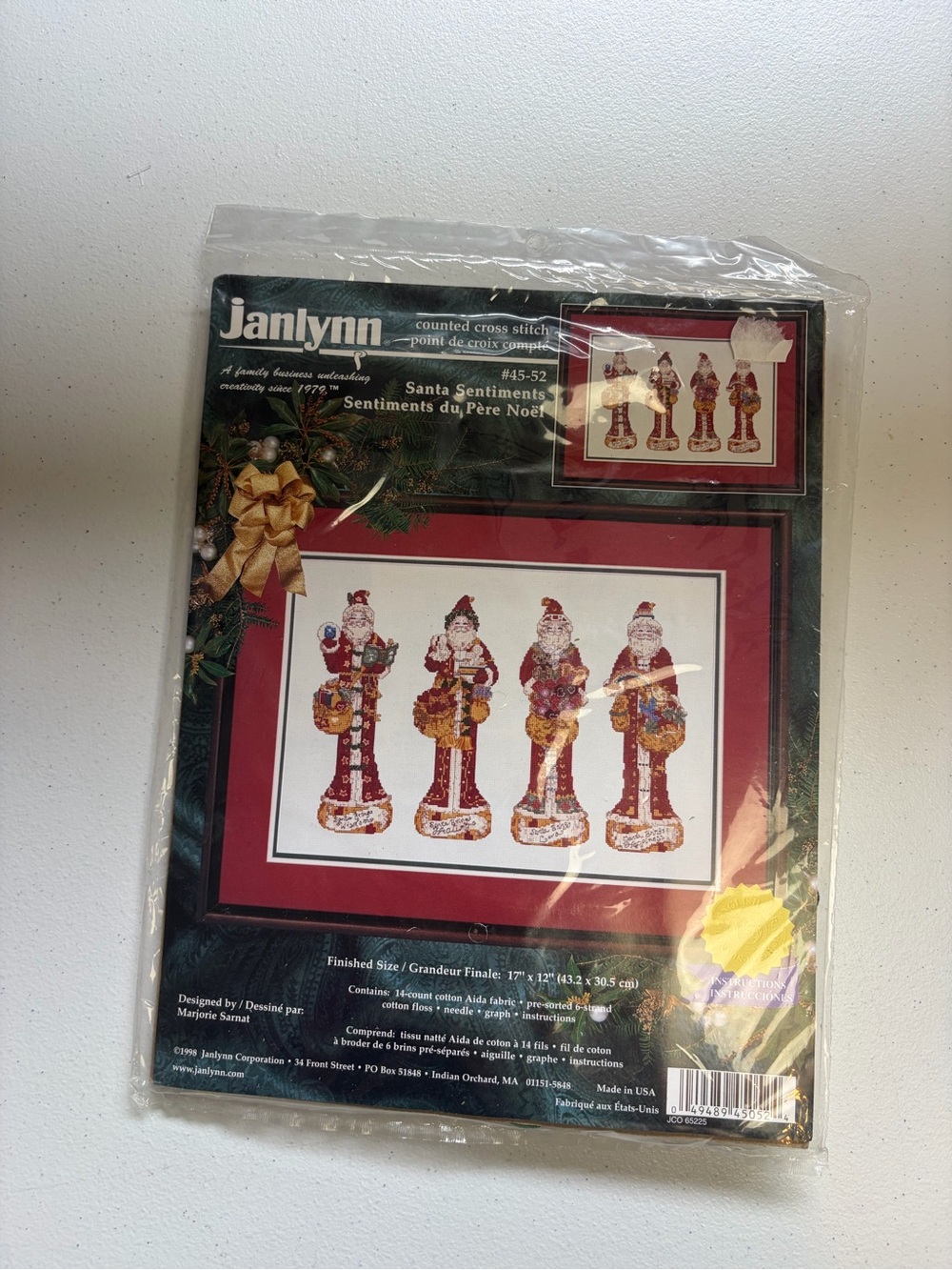 1998 Janlynn Counted Cross Stitch Kit Santa Sentiments 17" x 12" vintage new